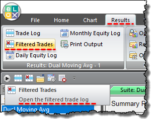 Filtered Trade Log Menu Access